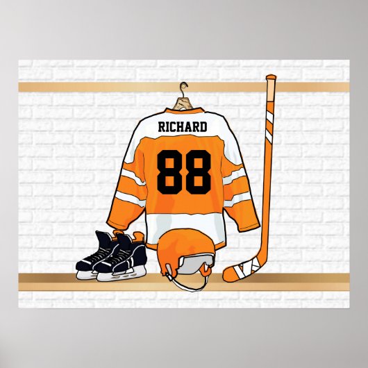 Personalisiertes Orange- und Weißeisenhockey Jerse Poster (Vorne)