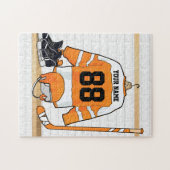 Personalisiertes Orange- und Weißeisenhockey Jerse Puzzle (Horizontal)