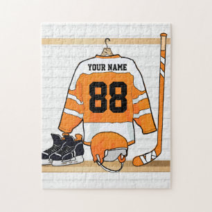 Personalisiertes Orange- und Weißeisenhockey Jerse Puzzle