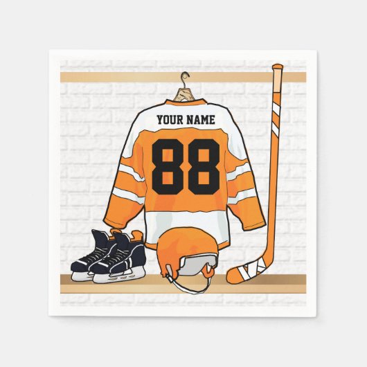 Personalisiertes Orange- und Weißeisenhockey Jerse Serviette (Vorderseite)
