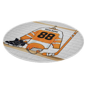 Personalisiertes orange und weißes Eis-Hockey Schneidebrett