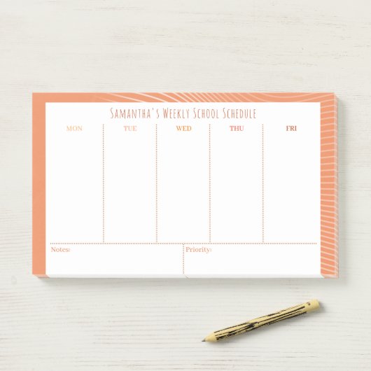 Personalisiertes Orange Weekly Class Schema Post-it Klebezettel (Auf Schreibtisch)