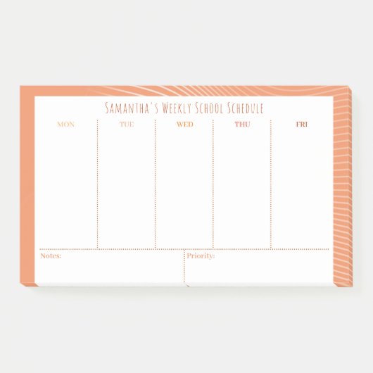 Personalisiertes Orange Weekly Class Schema Post-it Klebezettel (Vorderseite)