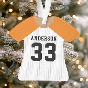 Personalisiertes orange-weißes Baseball-Trikot Ornament