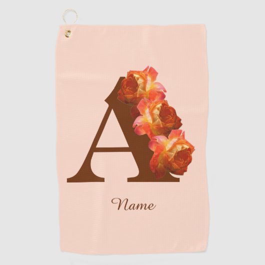 Personalisiertes Orangeroses Monogramm Initial A Golfhandtuch (Vorderseite)