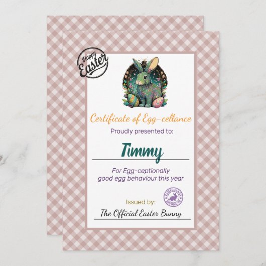 Personalisiertes Osterei-Zertifikat der Kinder Einladung (Vorne/Hinten)