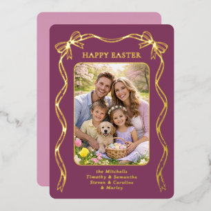 Personalisiertes Ostern Familienfoto Goldband-Schl Folien Feiertagskarte