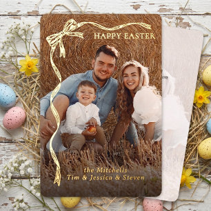 Personalisiertes Ostern Familienfoto Goldband-Schl Folien Feiertagskarte