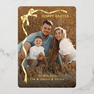 Personalisiertes Ostern Familienfoto Goldband-Schl Folien Feiertagskarte