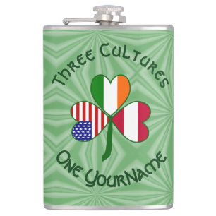 Personalisiertes Österreich Irland USA Shamrock Flachmann