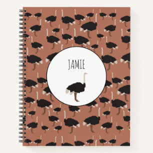 Personalisiertes Ostrich Bird Illustrationsmuster Notizblock