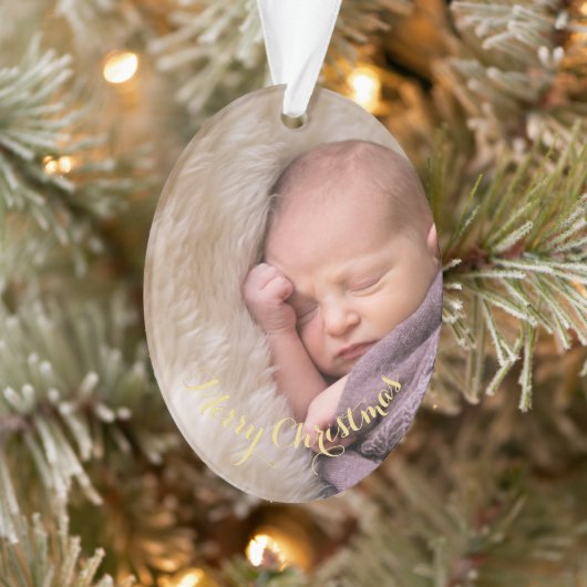 Personalisiertes Oval Foto Gold Text Weihnachten Ornament (Baum)