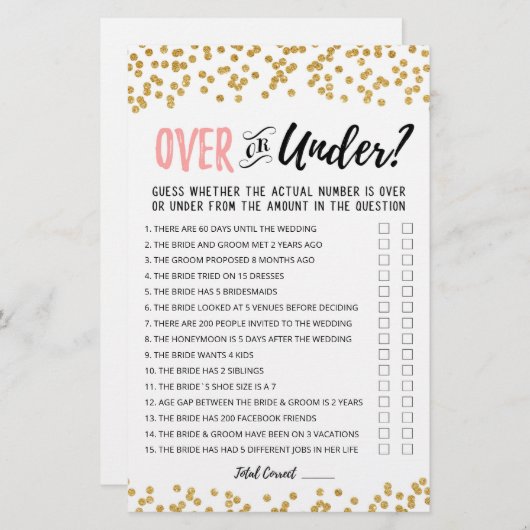 Personalisiertes Over-oder Under-Brautparty-Spiel (Vorne/Hinten)