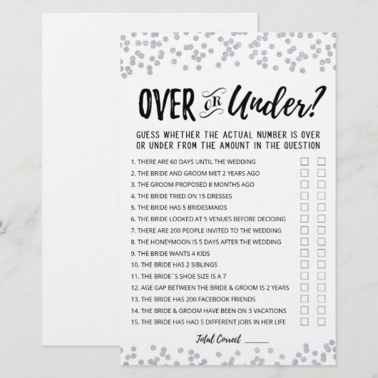 Personalisiertes Over-oder Under-Brautparty-Spiel (Vorne/Hinten)