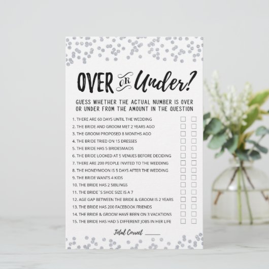 Personalisiertes Over-oder Under-Brautparty-Spiel (Stehend Vorderseite)