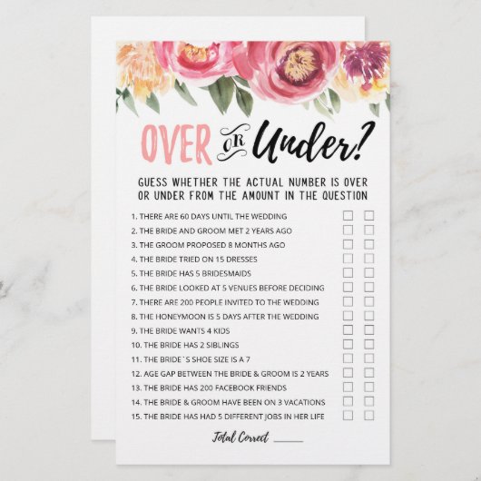 Personalisiertes Over-oder Under-Brautparty-Spiel (Vorne/Hinten)