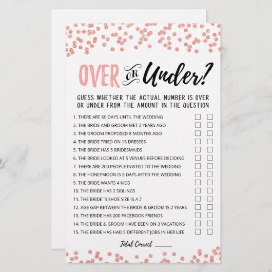 Personalisiertes Over-oder Under-Brautparty-Spiel (Vorne/Hinten)