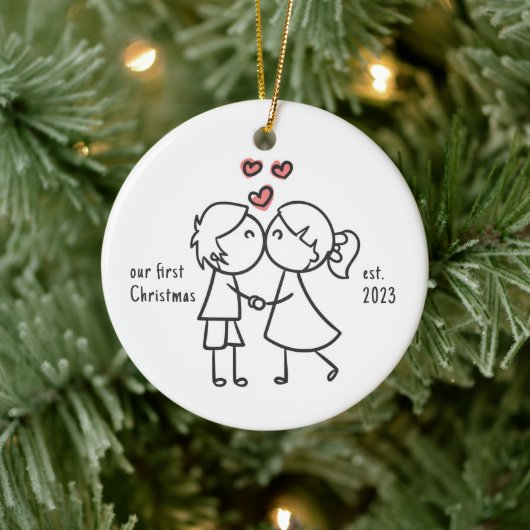 Personalisiertes Paar Erster Weihnachtsfest Keramik Ornament (Baum)