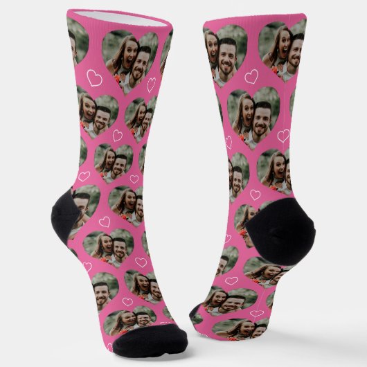 Personalisiertes Paar Foto Liebe Herz rosa Socken (Gewinkelt)