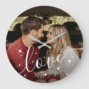 Personalisiertes Paar-Foto-Liebe-Schrift-Sparkling Große Wanduhr
