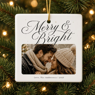 Personalisiertes Paar-Foto-Weihnachten Merry & Bri Keramikornament