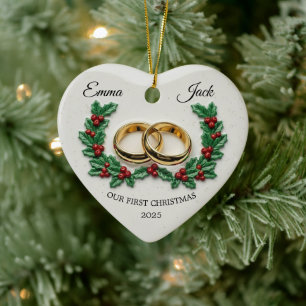 Personalisiertes Paar Frohe und Verheiratete Foto Keramik Ornament