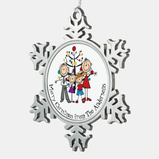 Personalisiertes Paar, Junge, Schneeflocke Schneeflocken Zinn-Ornament (Rechts)