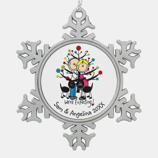Personalisiertes Paar, Junge, Schneeflocken Schneeflocken Zinn-Ornament (Vorderseite)