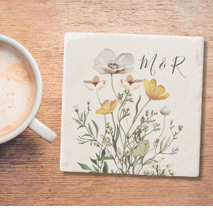 Personalisiertes Paarmogramm getrocknete Wildblume Steinuntersetzer