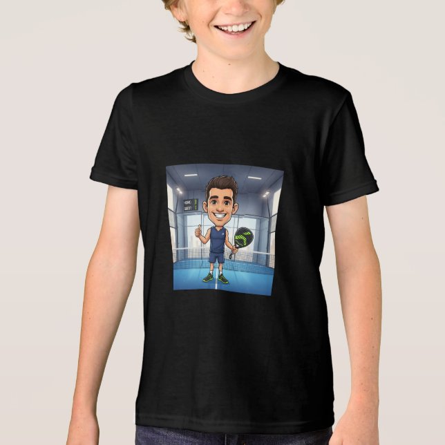 Personalisiertes Paddle-Spieler-Cartoon-Karikatur Tri-Blend Shirt (Vorderseite)