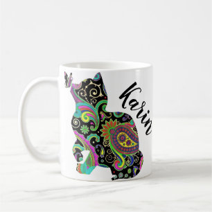 Personalisiertes Paisley-Katze und Schmetterling Kaffeetasse