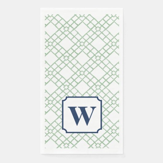 Personalisiertes Palm Beach Grünes Gitter-Monogram Serviette (Vorderseite)