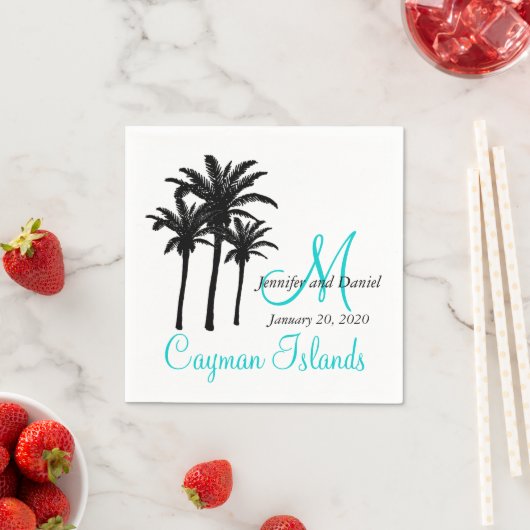 Personalisiertes Palm Trees Beach Hochzeitspapier  Serviette (Beispiel)