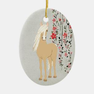Personalisiertes Palomino Pony und Blume Pferd Keramik Ornament