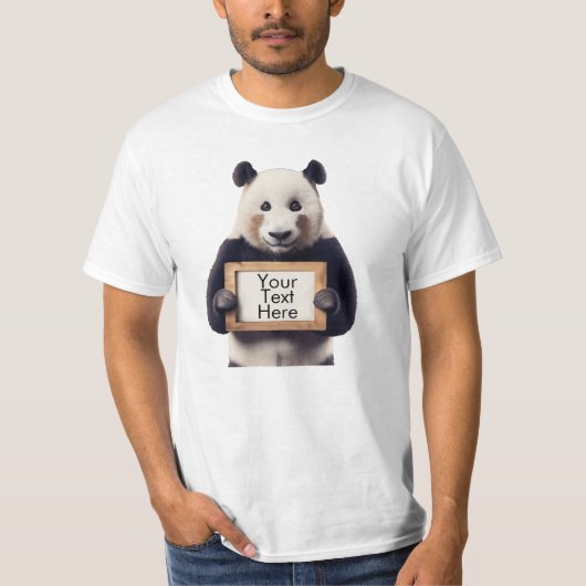 Personalisiertes Panda Bear Holding Sign T-Shirt (Vorderseite)
