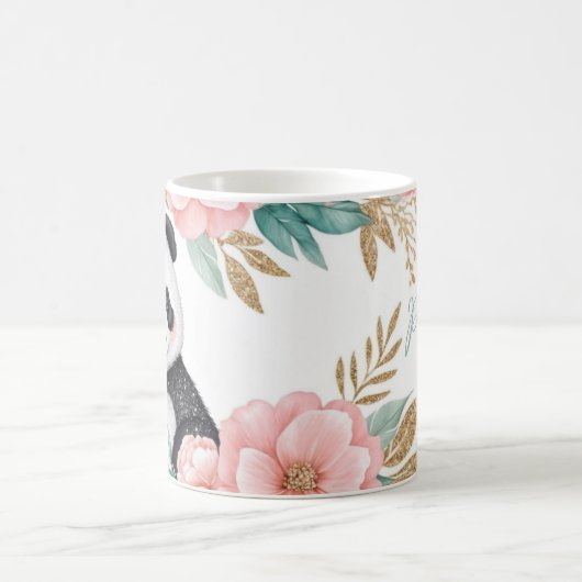 Personalisiertes Panda mit Blumenrahmen Kaffeetasse (Mittel)