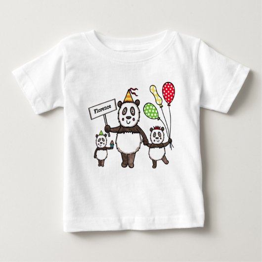 Personalisiertes Panda-Party Baby T-shirt (Vorderseite)