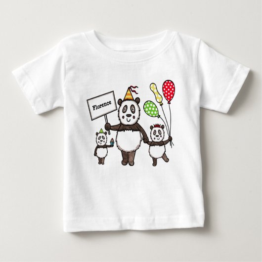 Personalisiertes Panda-Party Baby T-shirt (Vorderseite)