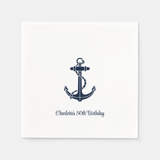 Personalisiertes Papier Boot Anker Nautical Geburt Serviette (Vorderseite)