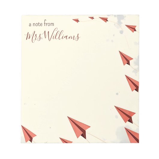 Personalisiertes Papier Flugzeug Rahmen Lehrer Ges Notizblock (Vorderseite)