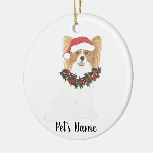 Personalisiertes Papillon (rot & weiß) Keramik Ornament (Links)