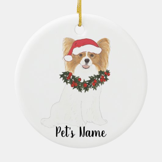 Personalisiertes Papillon (rot & weiß) Keramik Ornament (Hinten)