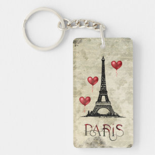 Personalisiertes Paris, Eiffelturm und rote Ballon Schlüsselanhänger