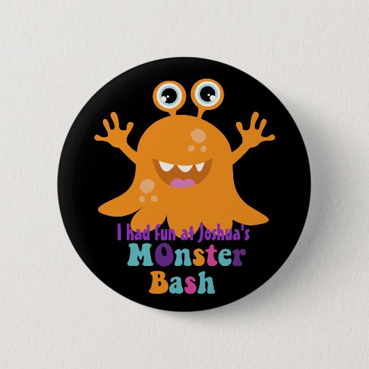 Personalisiertes Party-Abzeichen - orange Monster Button (Vorderseite)