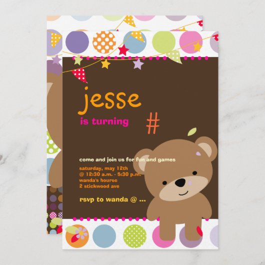 Personalisiertes Party des Teddy Bear Einladung (Vorne/Hinten)