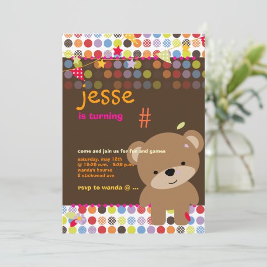 Personalisiertes Party des Teddy Bear Einladung (Stehend Vorderseite)