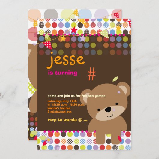Personalisiertes Party des Teddy Bear Einladung (Vorne/Hinten)