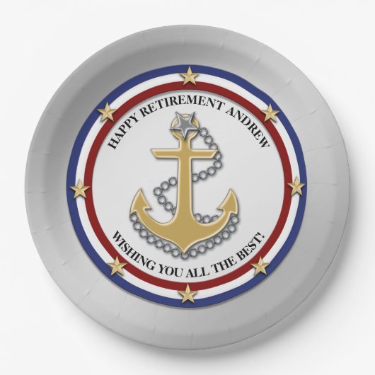 Personalisiertes Party für das Militärruhestand Pappteller (Vorderseite)