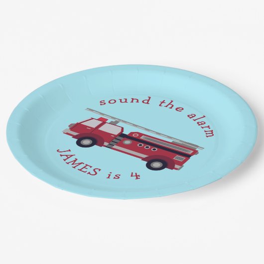 Personalisiertes Party für LKW mit rotem Feuer Pappteller (Schrägansicht)
