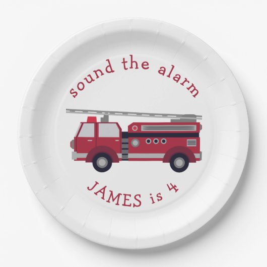 Personalisiertes Party für LKW mit rotem Feuer Pappteller (Vorderseite)